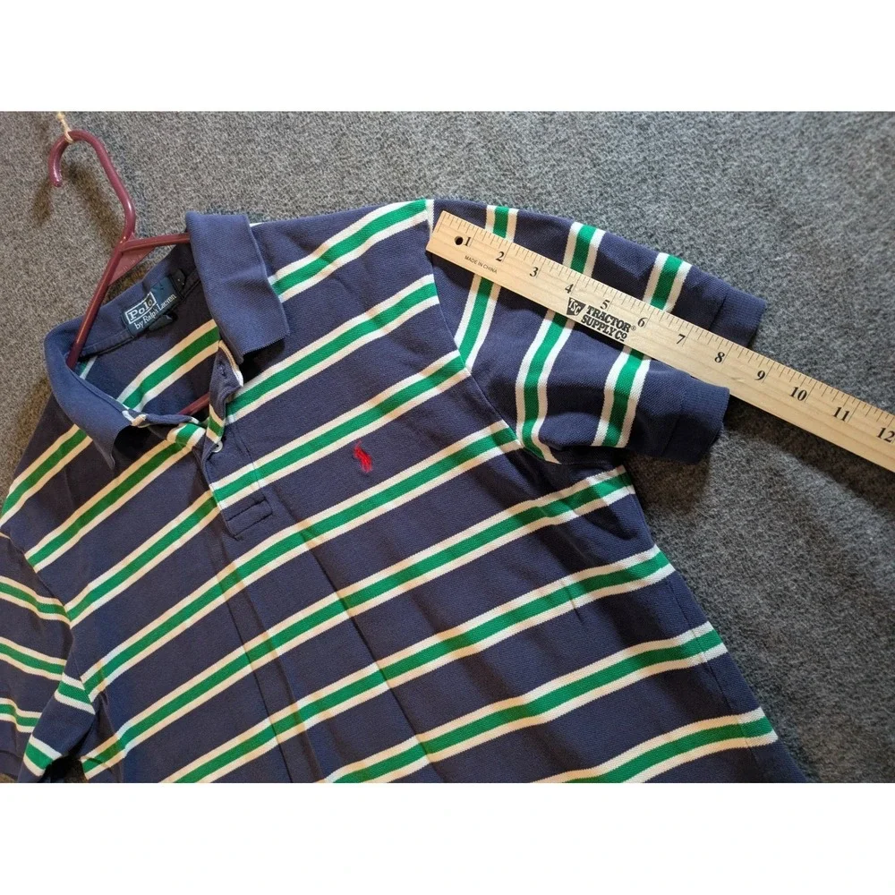 Polo Ralph Lauren Shirt Men's Blue Stripe Short Sleeve Golf Size Lg‎ Red Pony